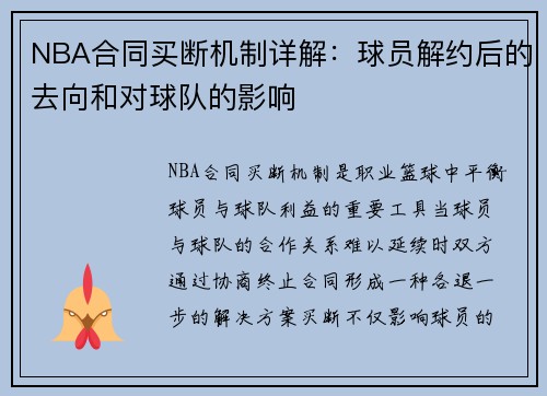 NBA合同买断机制详解：球员解约后的去向和对球队的影响